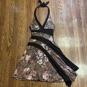 Vintage Y2K Dress Y2K Mesh Dress Asymmetrical Hem Dress Halter Mini Mesh Floral